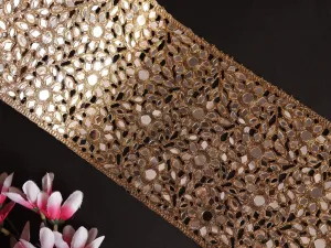 1 Yard - Broad Antique Gold Mirrorwork Lace Border