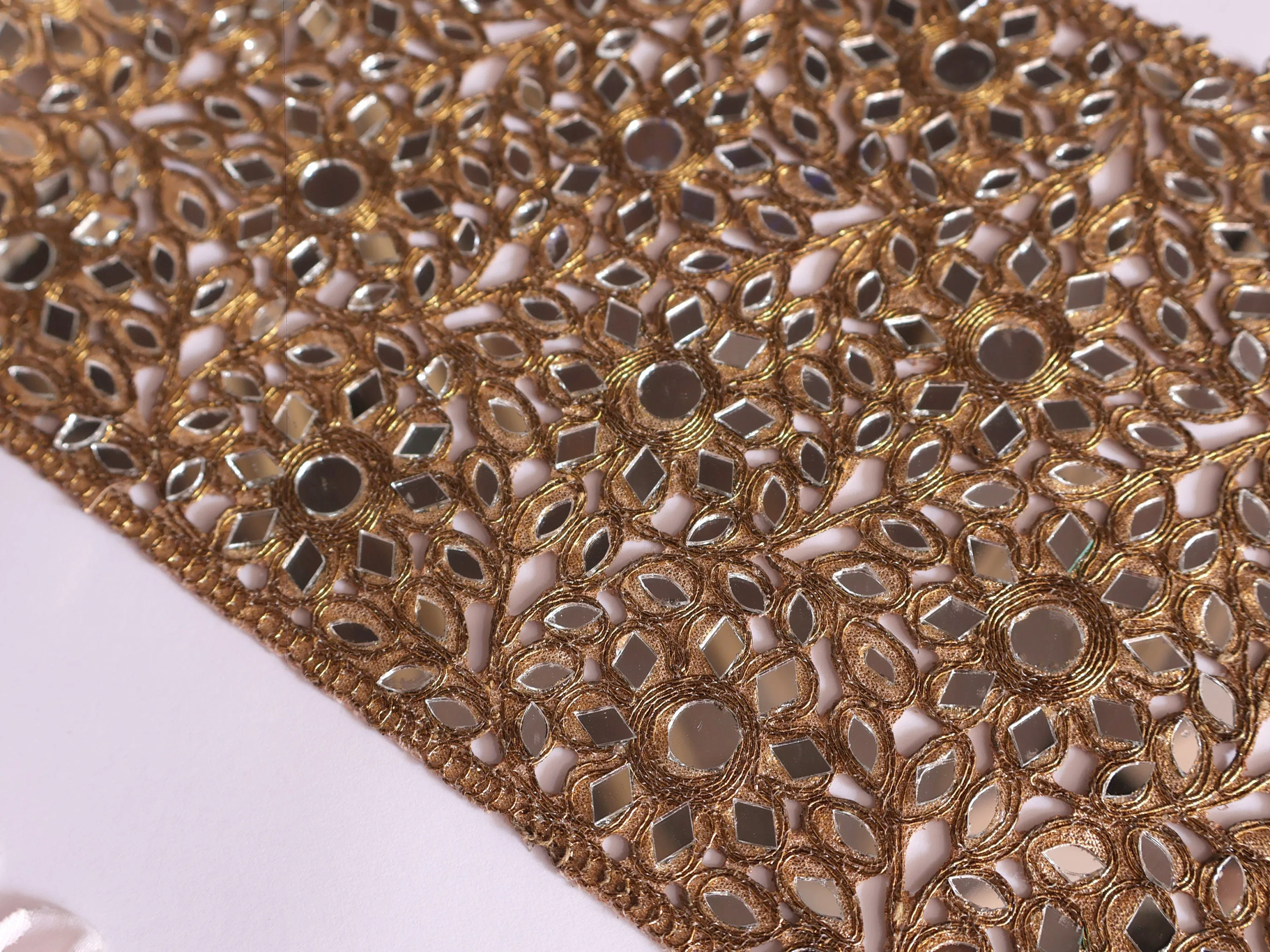 1 Yard - Broad Antique Gold Mirrorwork Lace Border