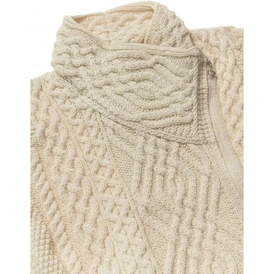100% Merino Wool Cable Knit Cardigan With Side Zip Natural