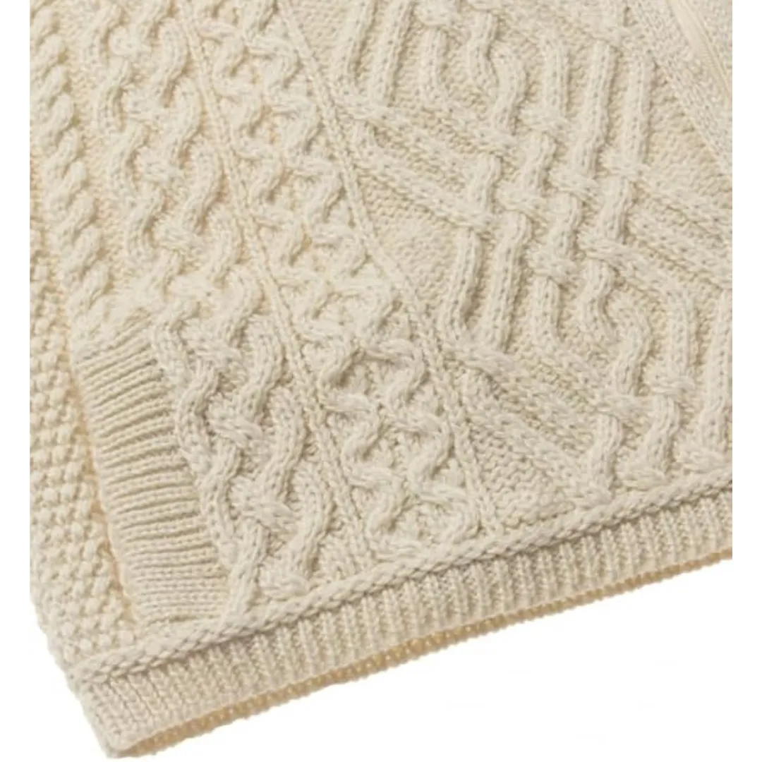 100% Merino Wool Cable Knit Cardigan With Side Zip Natural
