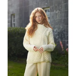 100% Merino Wool Cable Knit Cardigan With Side Zip Natural