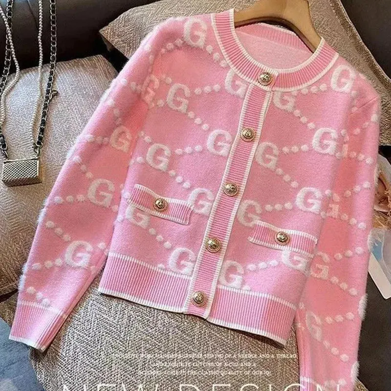 1pc Autumn Winter Sweet Buttons O-neck Sweater Femme Fashion Letter Patchwork Knitting Cardigan Fashionable Coat Top Tee Women's