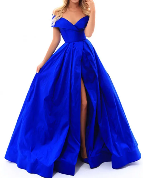 2018 Hunter Green Elastic Satin Prom Dresses Split Long Prom Party Gowns Fashion