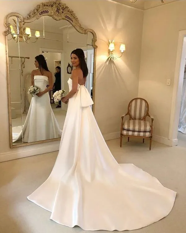 2019 Satin Wedding Dresses Mermaid New Strapless Bridal Wedding Gowns Fashion