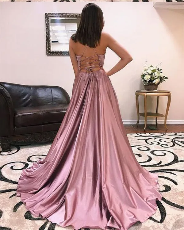 2019 Sexy Deep V-Neck Royal Blue Prom Dresses with Split Side Long Prom Party Gowns