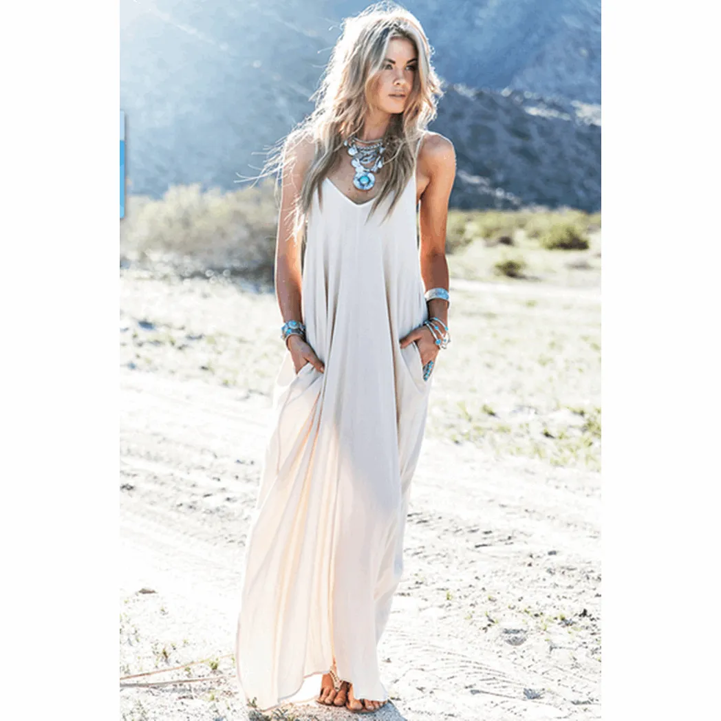 2021 Summer Beach Vestidos Women Dress Strapless V-neck Sleeveless Long Maxi Dresses Plus Size