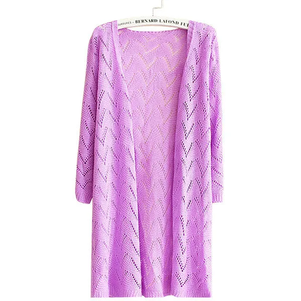9 Colors Women Wave Stripe Casual Long Sleeve Cardigan Knit Sweater Coat Outwear Open Stitch NW