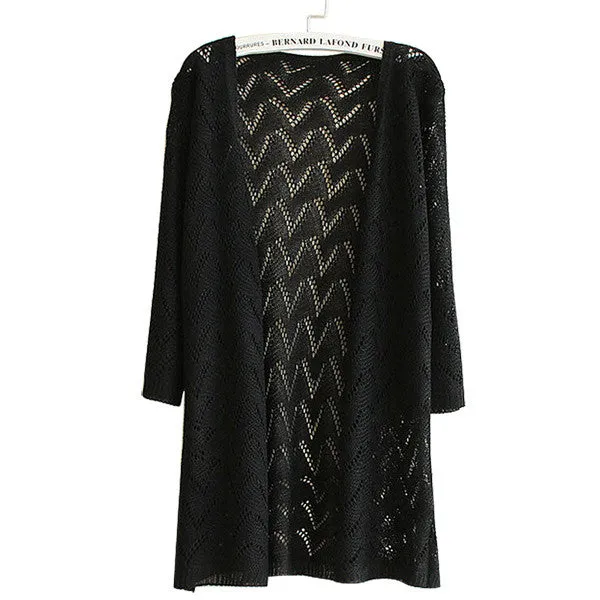 9 Colors Women Wave Stripe Casual Long Sleeve Cardigan Knit Sweater Coat Outwear Open Stitch NW