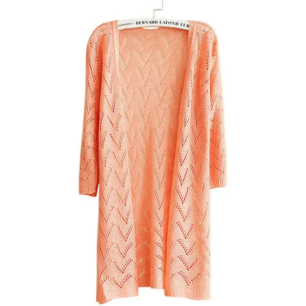 9 Colors Women Wave Stripe Casual Long Sleeve Cardigan Knit Sweater Coat Outwear Open Stitch NW