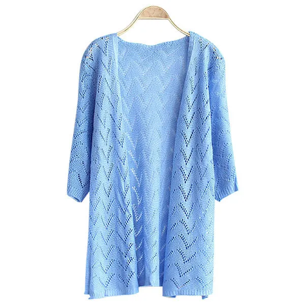 9 Colors Women Wave Stripe Casual Long Sleeve Cardigan Knit Sweater Coat Outwear Open Stitch NW
