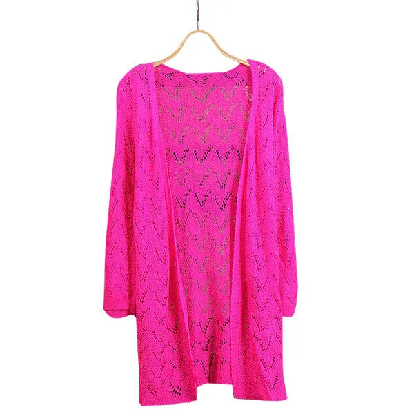 9 Colors Women Wave Stripe Casual Long Sleeve Cardigan Knit Sweater Coat Outwear Open Stitch NW