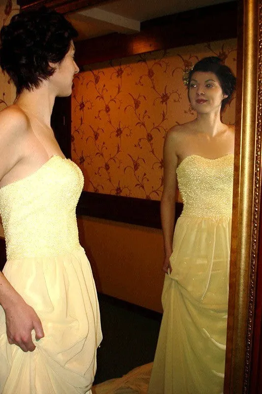 A-line Strapless Floor Length Chapel Chiffon Paillette Prom Dress