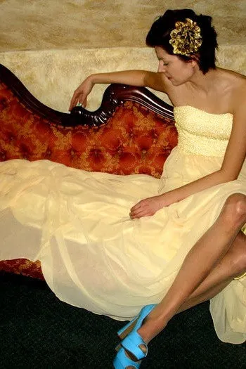 A-line Strapless Floor Length Chapel Chiffon Paillette Prom Dress