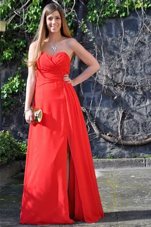 A-line Sweetheart Floor Length Chiffon Front Slit Prom Dress