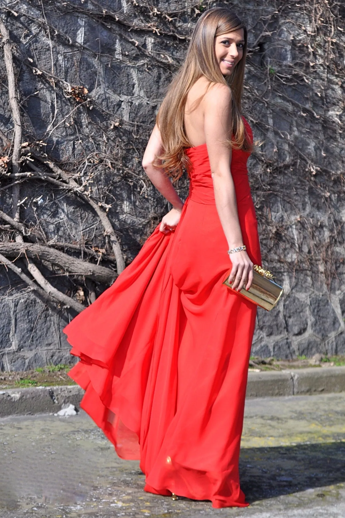 A-line Sweetheart Floor Length Chiffon Front Slit Prom Dress