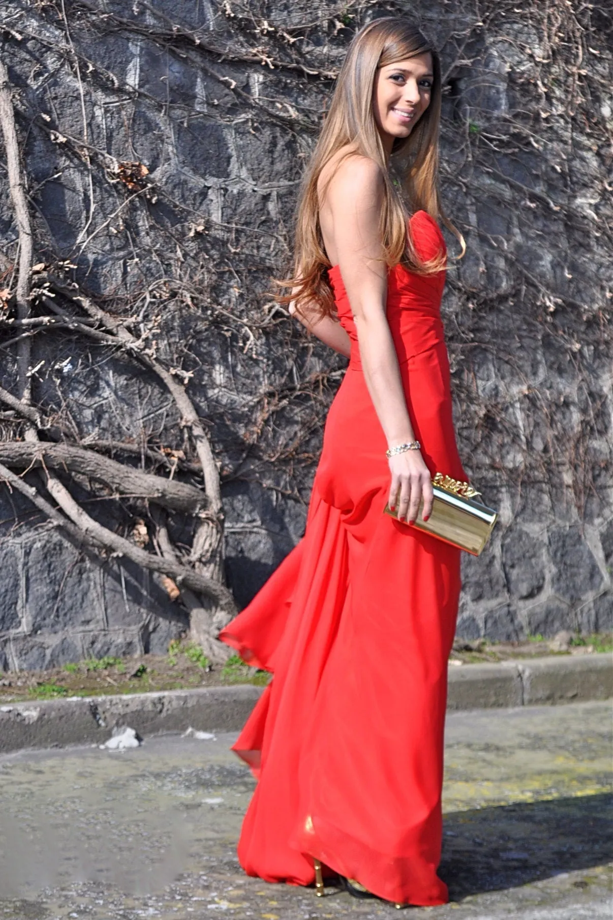 A-line Sweetheart Floor Length Chiffon Front Slit Prom Dress