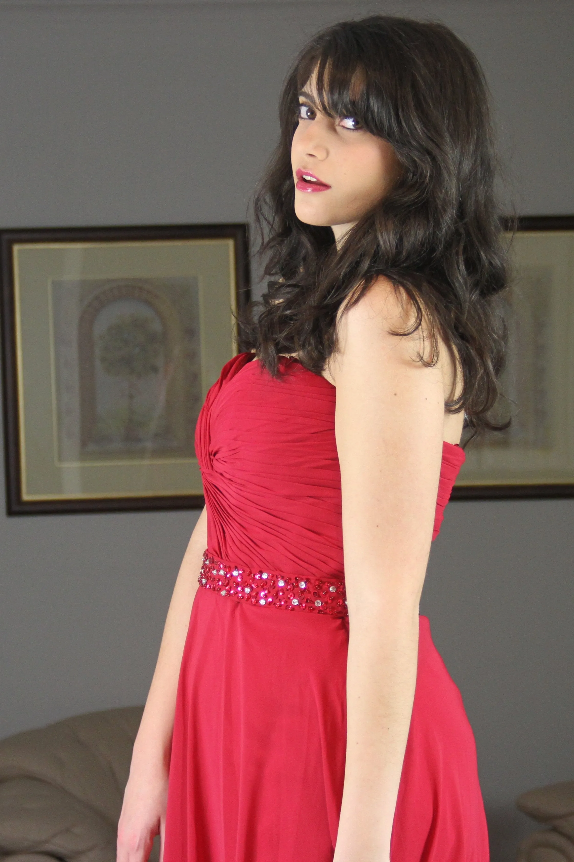A-line Sweetheart Floor Length Chiffon Rhinestone Prom Dress