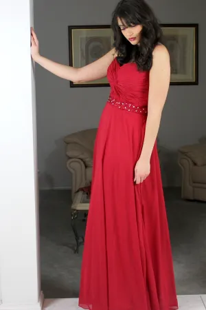 A-line Sweetheart Floor Length Chiffon Rhinestone Prom Dress