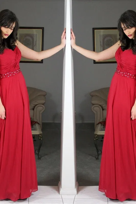 A-line Sweetheart Floor Length Chiffon Rhinestone Prom Dress