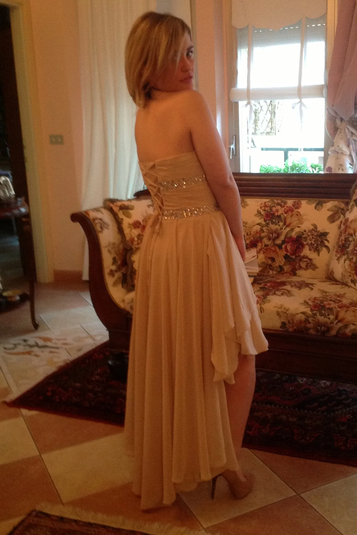 A-line Sweetheart Hi-low Length Chiffon Rhinestone Prom Dress