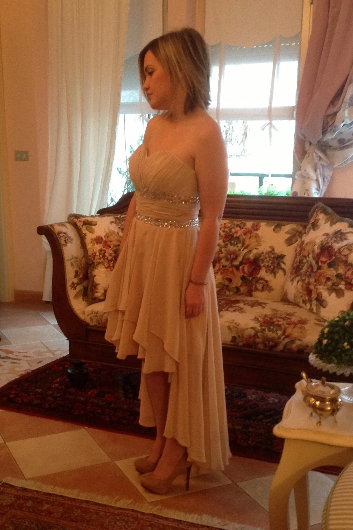 A-line Sweetheart Hi-low Length Chiffon Rhinestone Prom Dress
