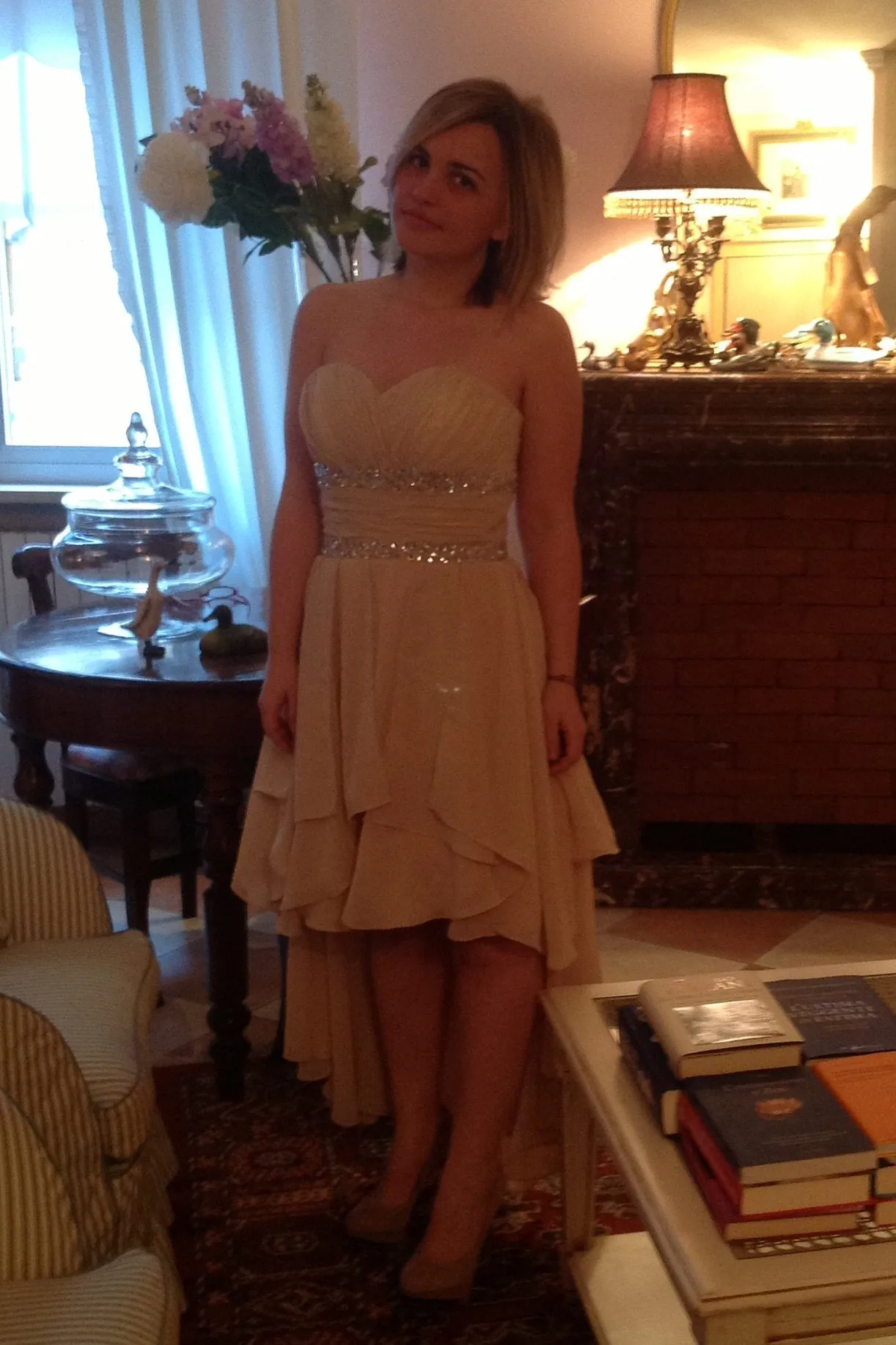 A-line Sweetheart Hi-low Length Chiffon Rhinestone Prom Dress