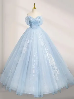 A-line Tulle Lace Long Prom Dresses Off Shoulder Dresses