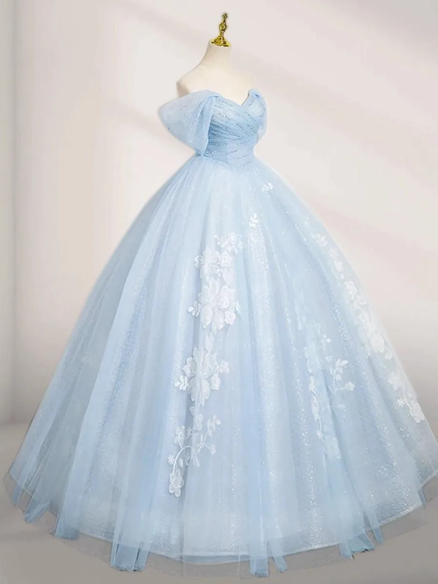 A-line Tulle Lace Long Prom Dresses Off Shoulder Dresses