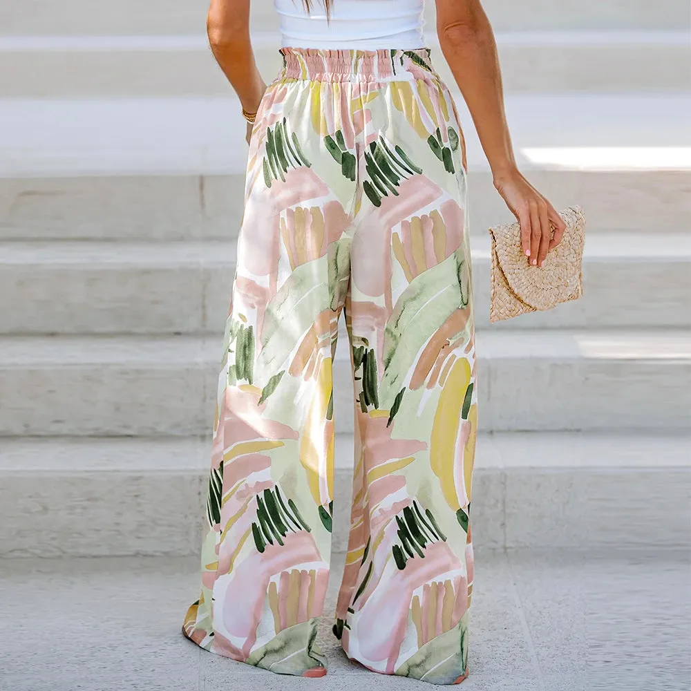 Abstract Print Paperbag Pants