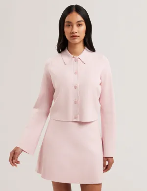 Aimlli Knitted Jacquard Collared Cardigan Petal Pink