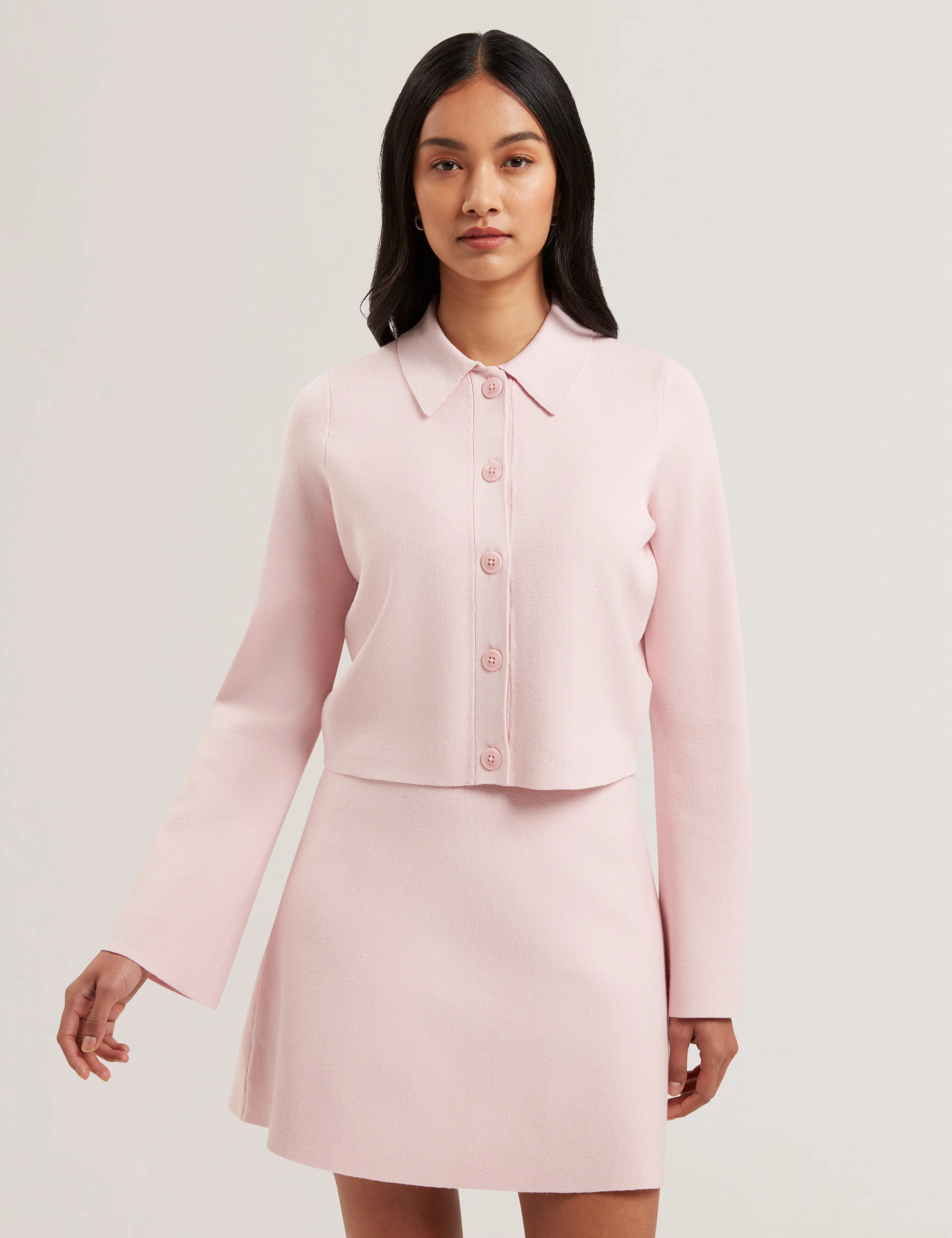 Aimlli Knitted Jacquard Collared Cardigan Petal Pink