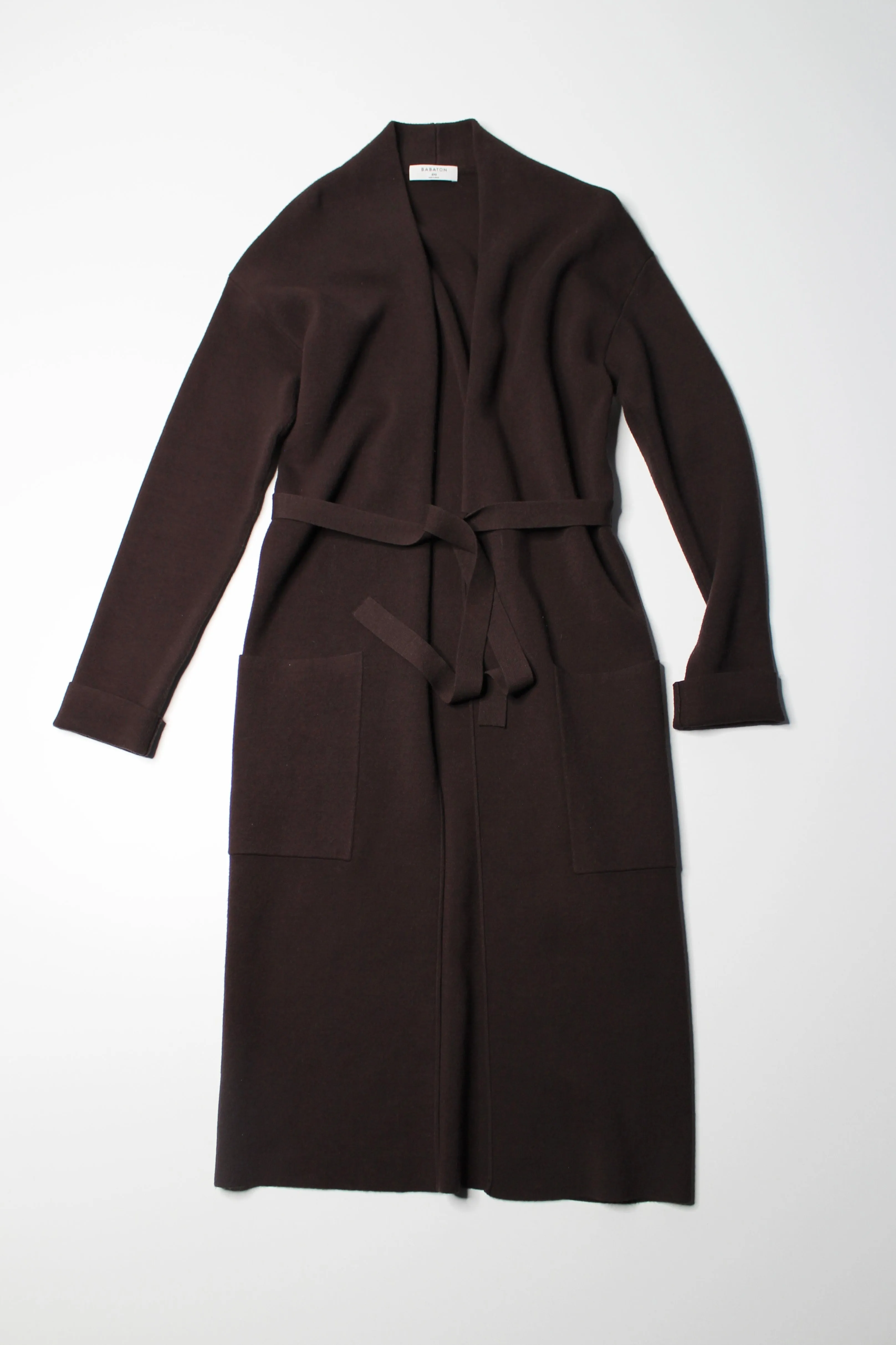 Aritzia Babaton brown 'ty' long open front cardigan, size xxs