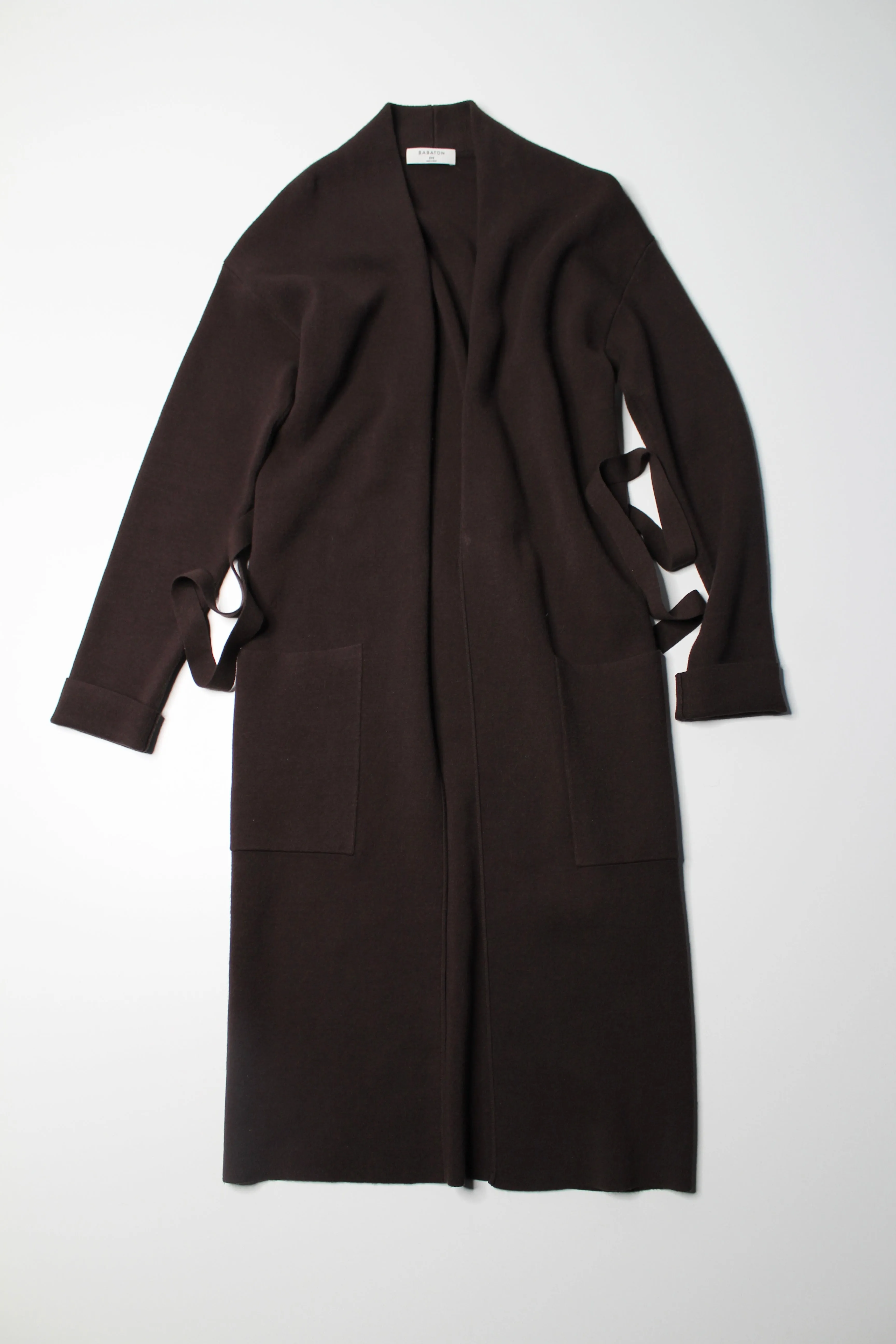 Aritzia Babaton brown 'ty' long open front cardigan, size xxs