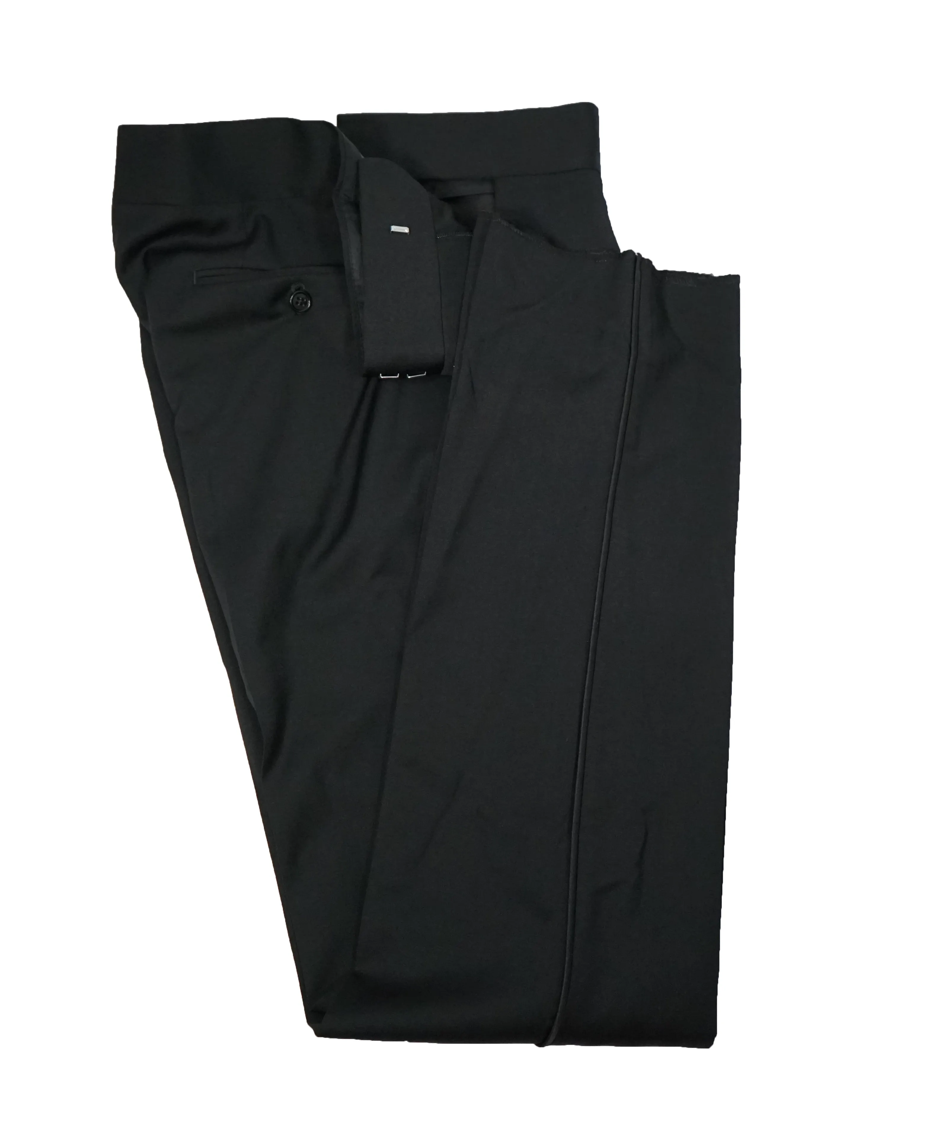 ARMANI COLLEZIONI - Wide Peak Lapel “G Line” Black Satin Detailed Tuxedo - 40R