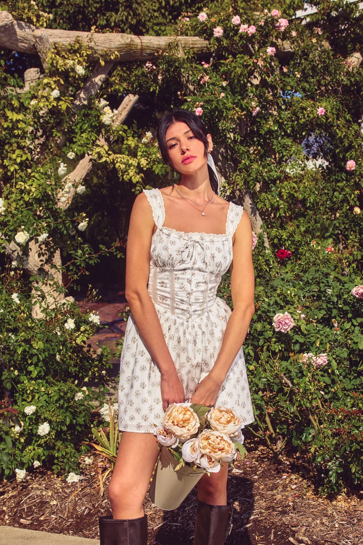Ashly Lace Trim Bustier Mini Dress