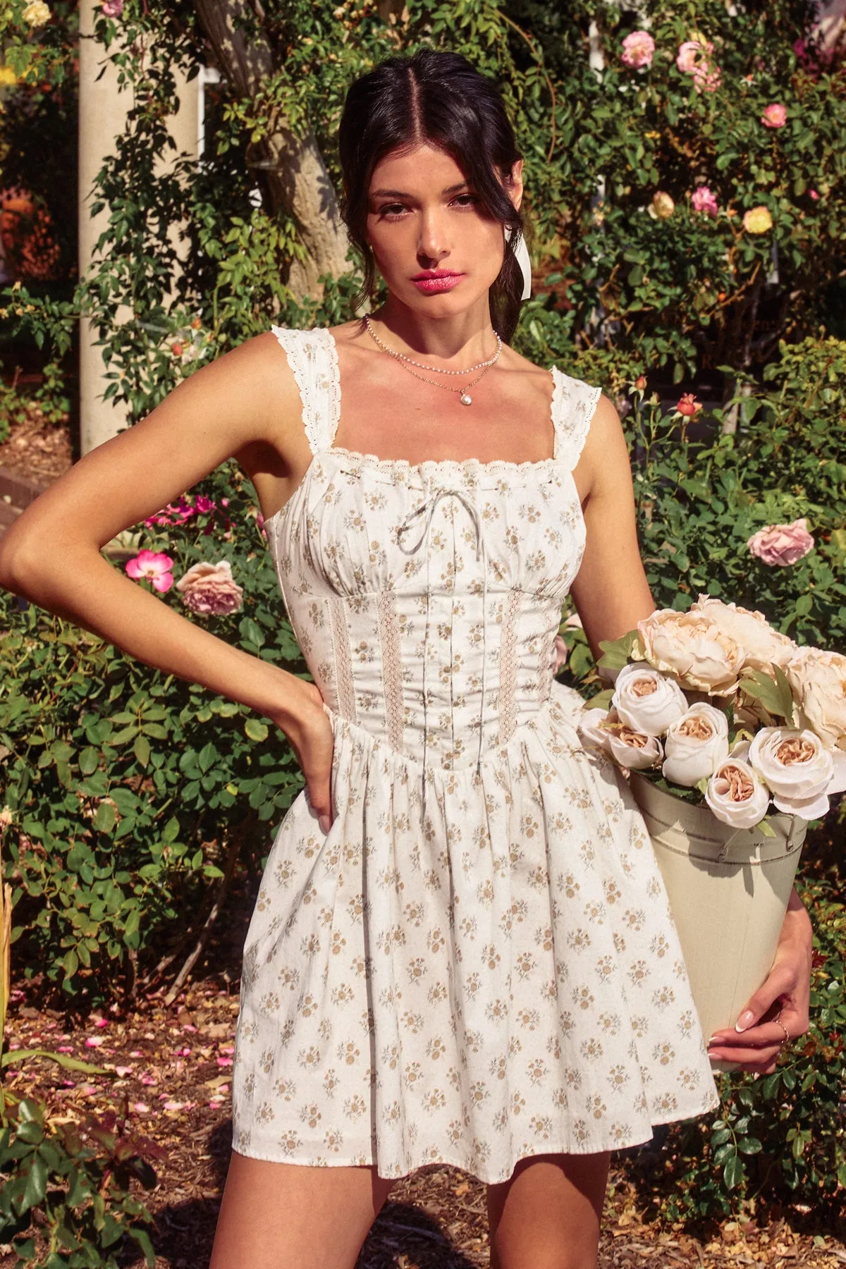 Ashly Lace Trim Bustier Mini Dress