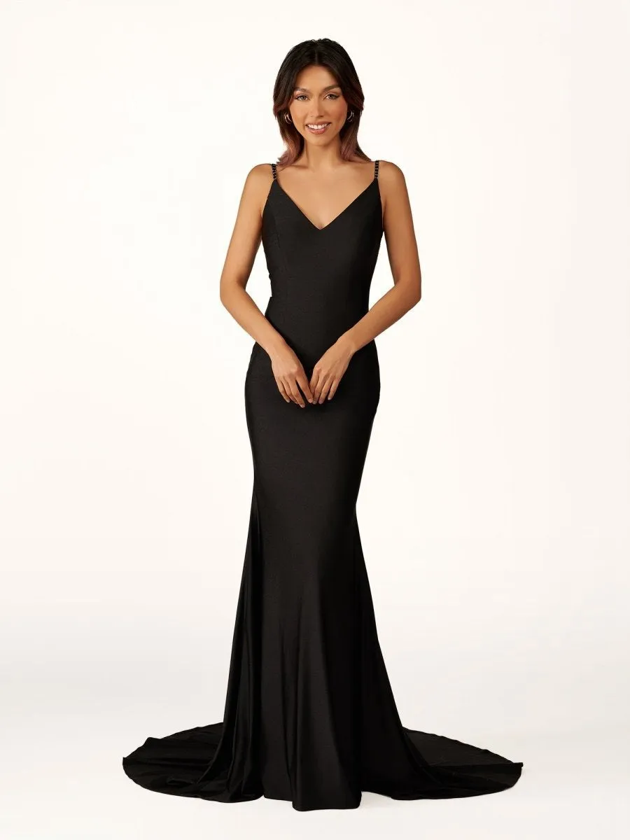 Beaded V-Neck Backless Mermaid Long Prom Dresses