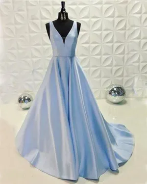 Beautiful V Neck Prom Dresses Long Satin A-line Pageant Gowns 2018 New Fashion