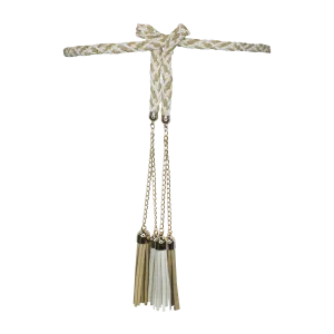 Beige and white colored Braided Tassel waist belt