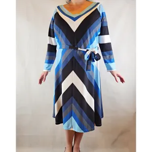 Belle Bird pre-owned blue striped long sleeve dress size XL (best fits size 16)
