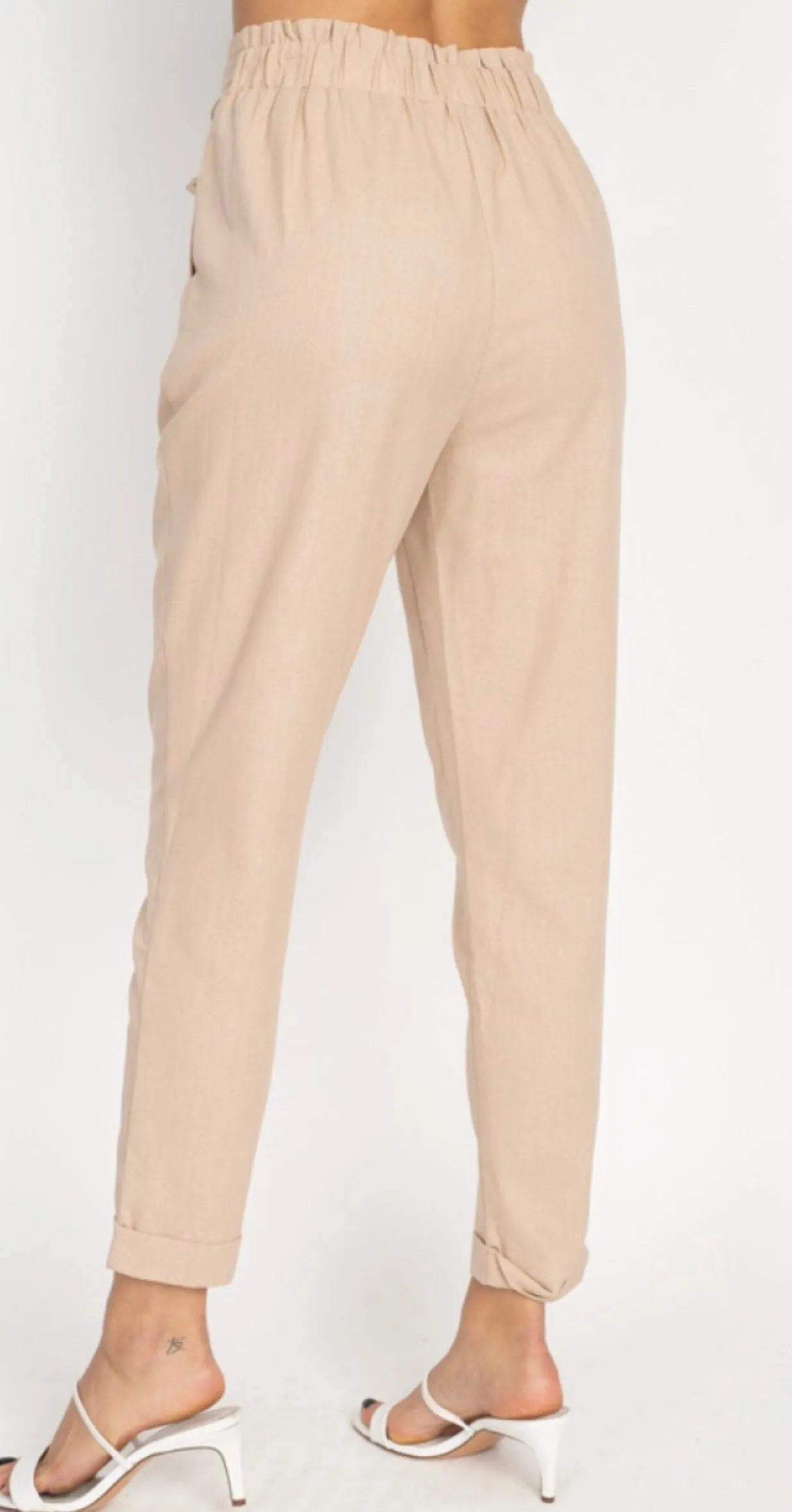 Belted Linen Paperbag Pants