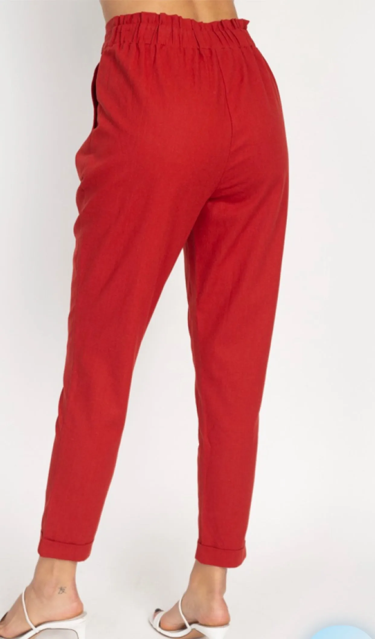 Belted Linen Paperbag Pants