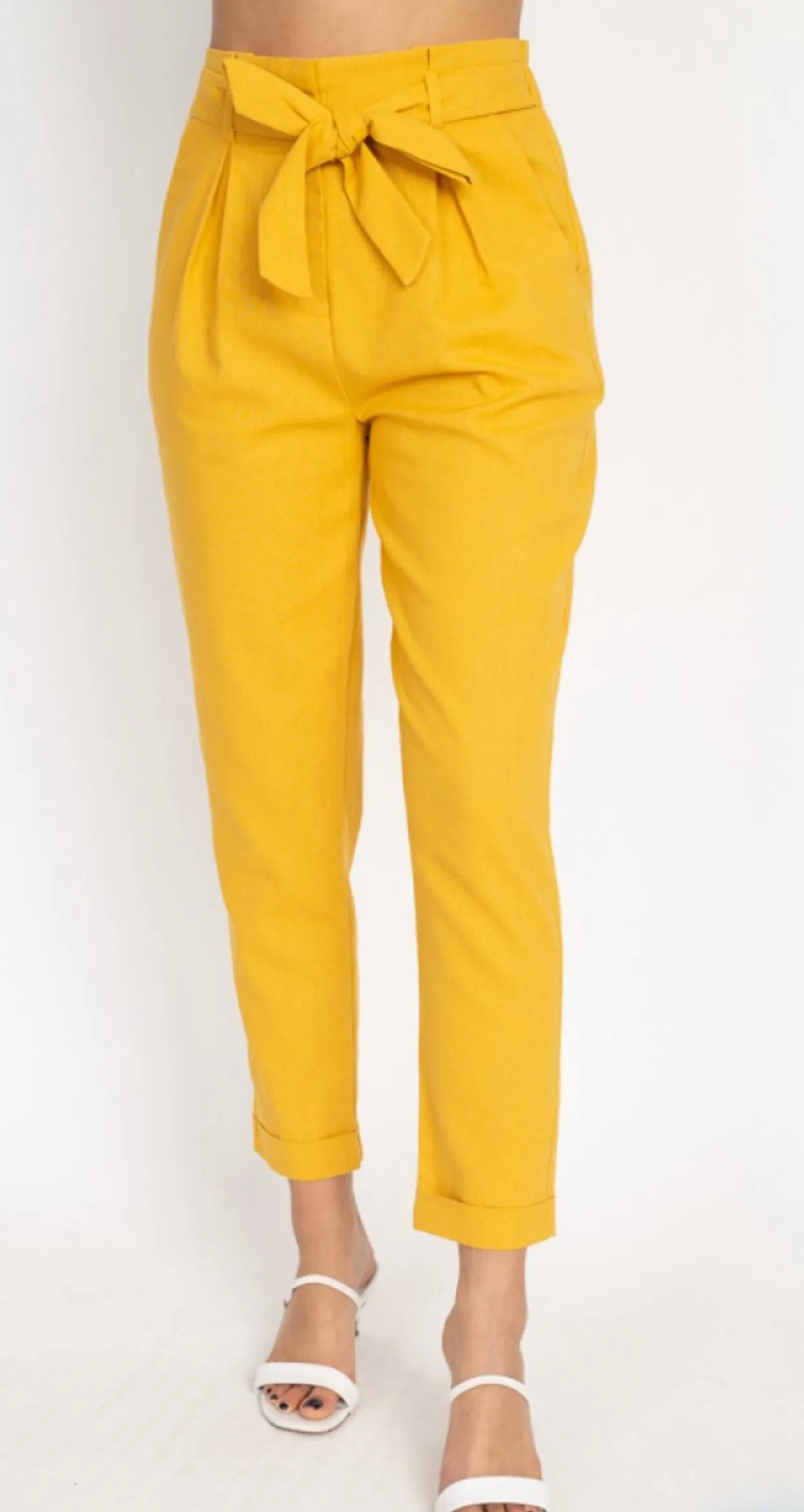 Belted Linen Paperbag Pants