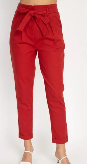 Belted Linen Paperbag Pants