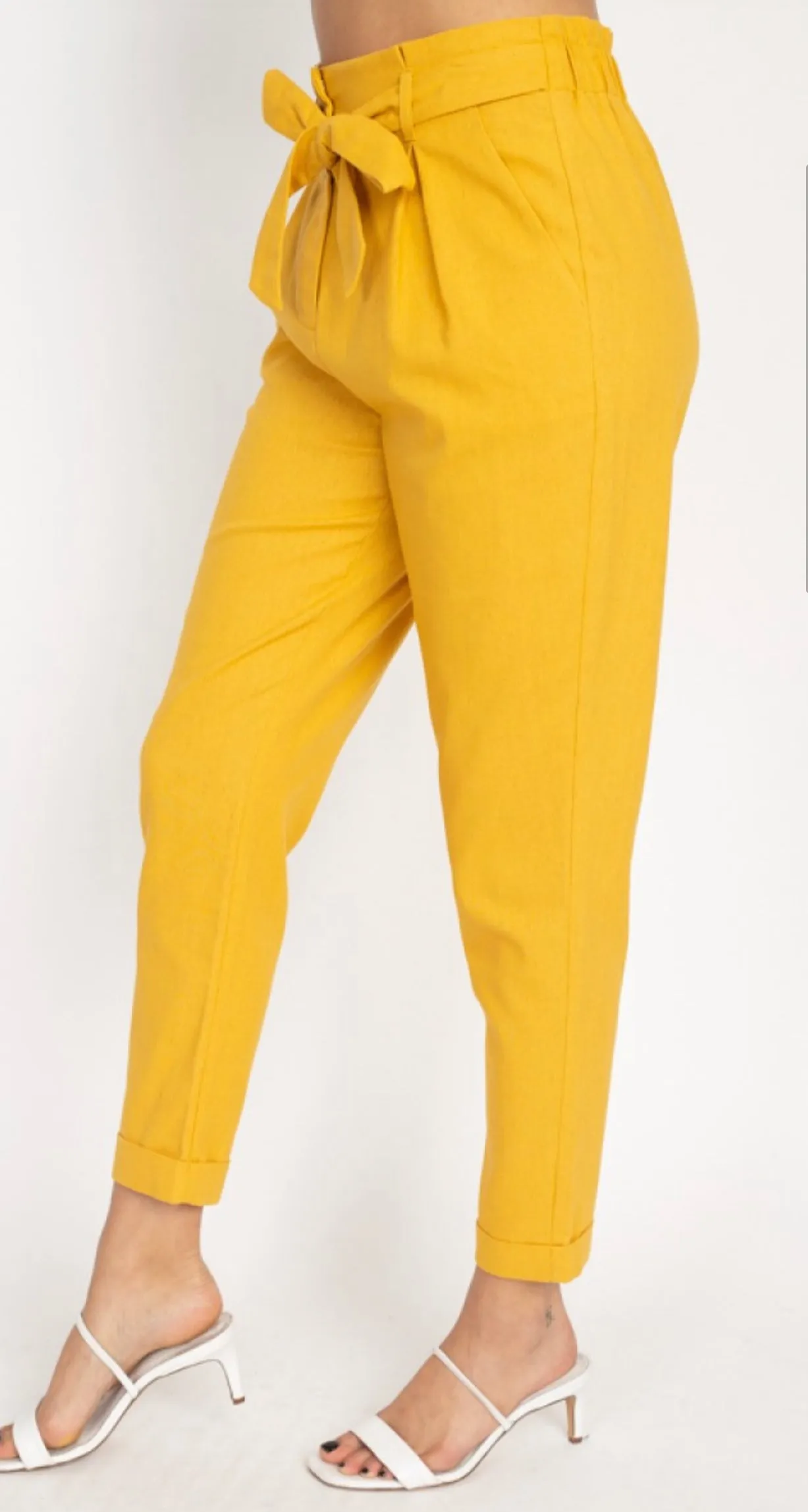 Belted Linen Paperbag Pants