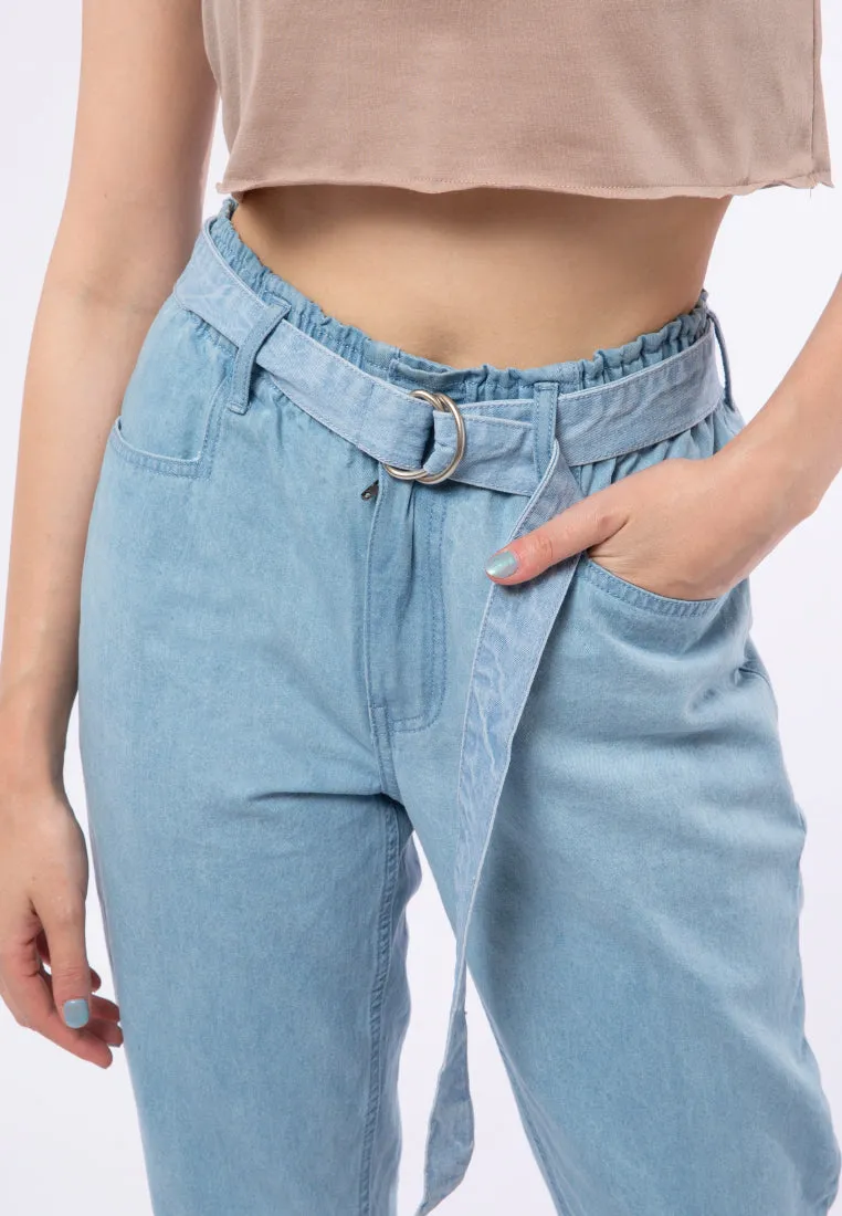 Belted Paperbag Denim Pants