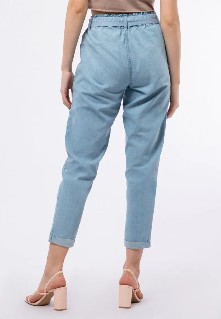 Belted Paperbag Denim Pants