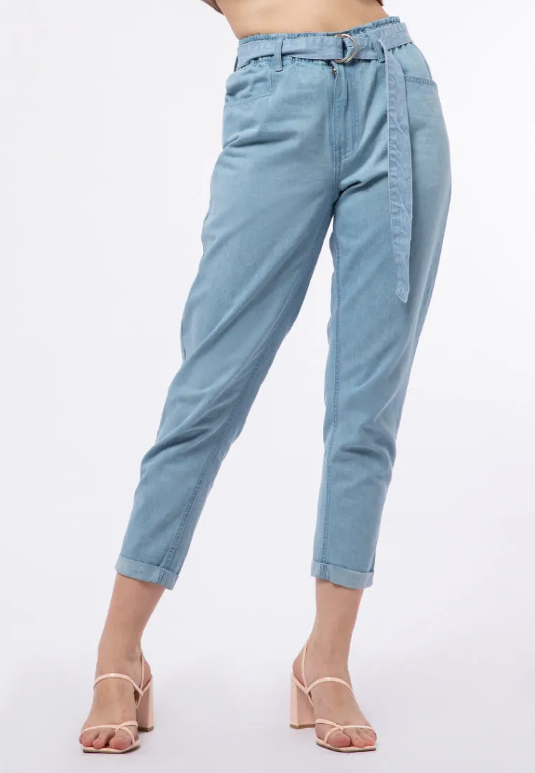 Belted Paperbag Denim Pants