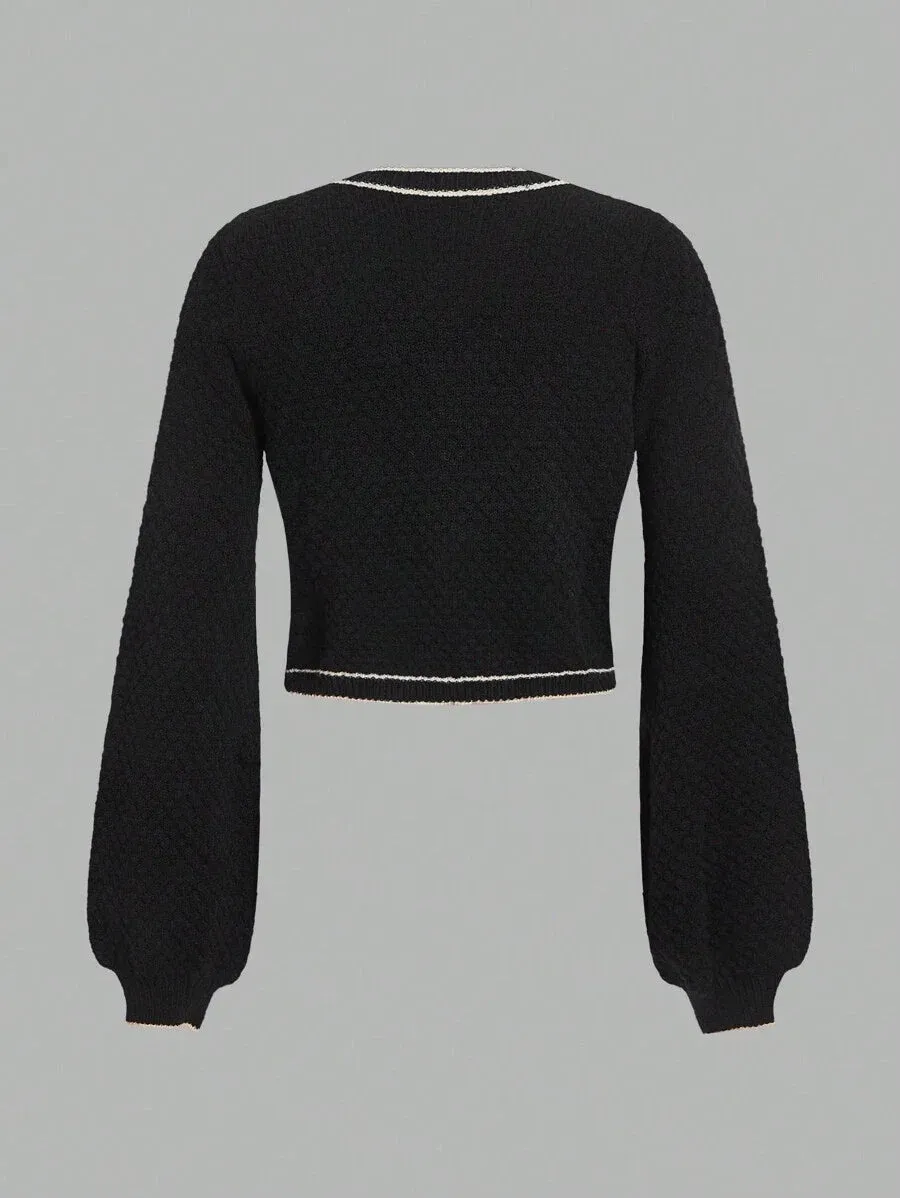 Bettina Chic Knit Cardigan with Bow Detail in Black