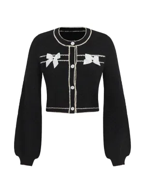 Bettina Chic Knit Cardigan with Bow Detail in Black